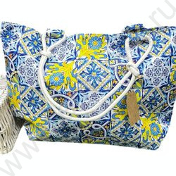 Сумка пляжная шопер 57*37см. "Узоры" /ручки - веревка + косметичка 29*21см. NEW | Фото 1