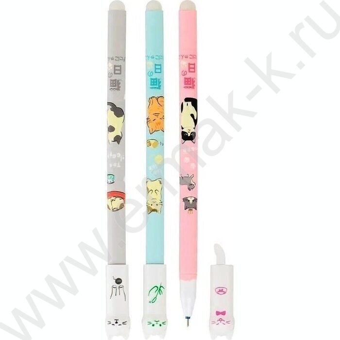 Ручка гелевая со стираемыми чернилами синяя 0,5мм Кошечки/цветной корпус с рисунком /ассорт | Фото 1