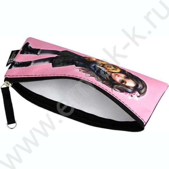 Пенал школьный микрофибра на ПВХ-основе молния "Брюнетка с собачкой" | Фото 3