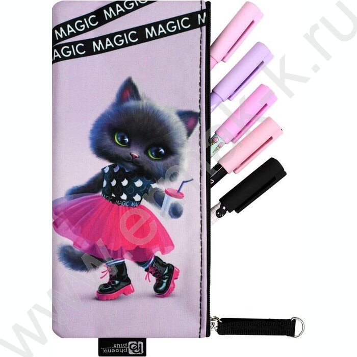 Пенал школьный микрофибра на ПВХ-основе молния "Кошечка в юбочке" | Фото 4