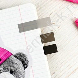 Стикеры-закладки пластиковые 12*45мм /чёрный, серый, белый 6цв*25шт Мишка в шапочке | Фото 5