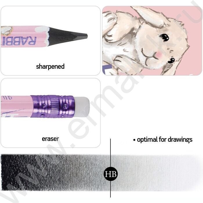 Карандаш пластиковый  с ластиком  HB Kids Color. Кролик | Фото 2