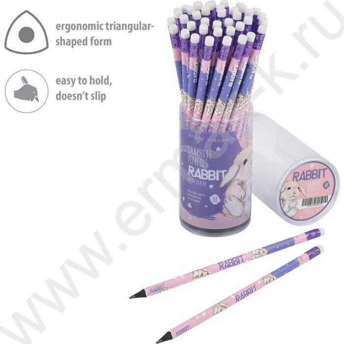 Карандаш пластиковый  с ластиком  HB Kids Color. Кролик | Фото 3
