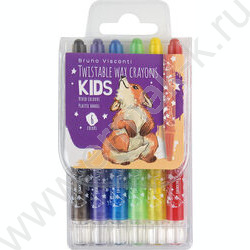 Мелки восковые  6цв KIDS.Лисёнок в пл.корпусе выкручивающиеся | Фото 1