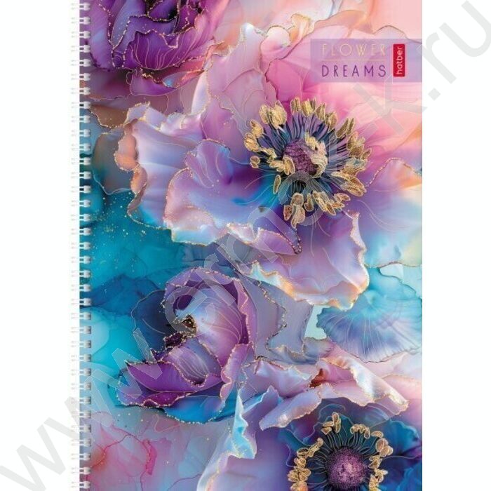 Тетрадь  96л А4 клетка/спираль/перфорация "Цветочные сны" /мат.ламин. 3D фольга/ ассорти | Фото 1