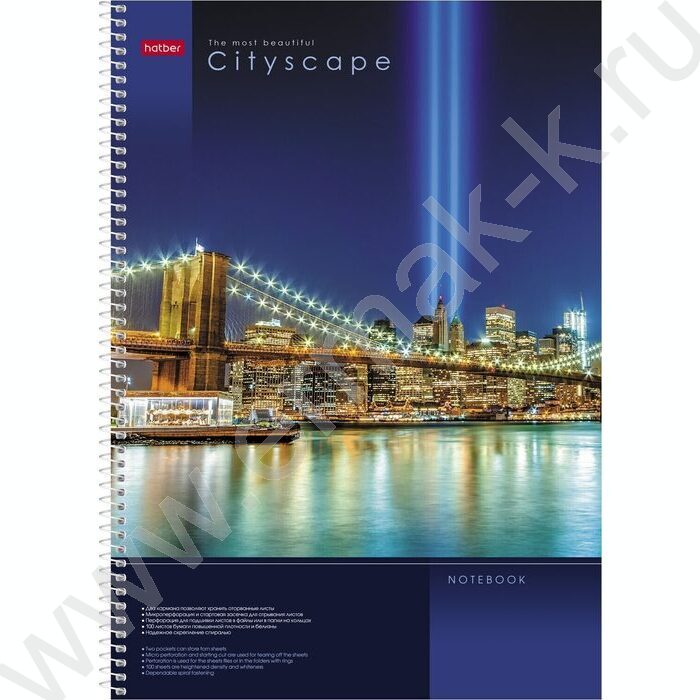 Тетрадь 100л А4 клетка/спираль-перфорация/карман "CityScape" / УФ-лак/ | Фото 1