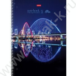 Тетрадь 160л А4 клетка/спираль/тв.обл./4цв.раздел.,многоуров.перфорация "Огни ночного города" | Фото 1