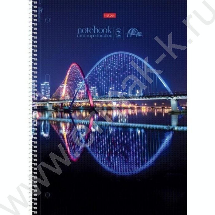 Тетрадь 160л А4 клетка/спираль/тв.обл./4цв.раздел.,многоуров.перфорация "Огни ночного города" | Фото 1