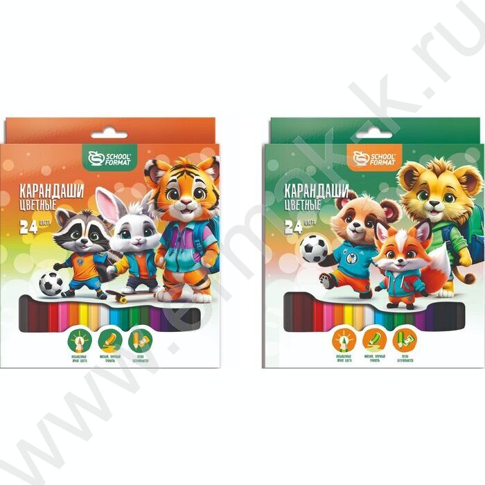 Карандаши  24цв Яркие зверята /шестигранные /корп. дерев. /карт. коробка, европодвес | Фото 1