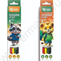 Карандаши   6цв Яркие зверята /шестигранные /корп. дерев. /карт. коробка, европодвес | Фото 1