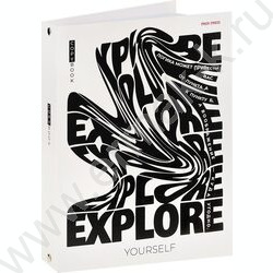 Тетрадь  80л клетка/кольца "Чёрные надписи" /глянец/лён | Фото 1