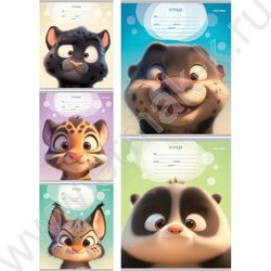 Тетрадь  12л линейка "Мордочки животных-1" 5видов | Фото 1