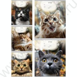 Тетрадь  12л линейка "Мордочки котиков" 5видов | Фото 1