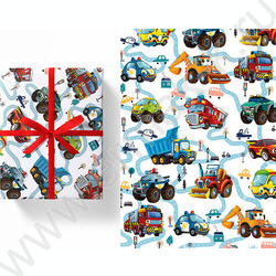 Бумага упаковочная глянцевая 100см*70см (±2см) Машинки/80гр/м2 | Фото 1