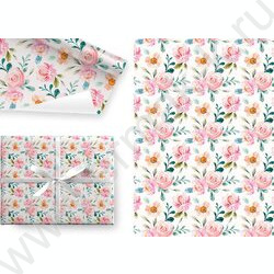 Бумага упаковочная глянцевая 100см*70см Пионы акварель/80гр/м2 | Фото 1