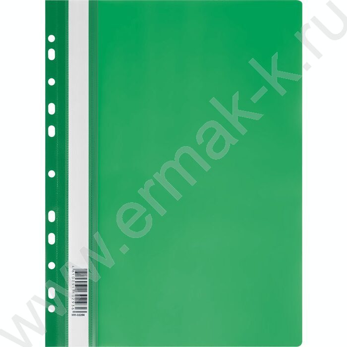 Папка-скоросшиватель, пластик. перф., А4, 160мкм /зеленый с прозр. верхом | Фото 1