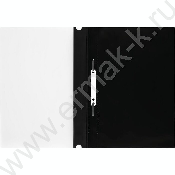 Папка-скоросшиватель, пластик. перф., А4, 160мкм /черный с прозр. верхом | Фото 2