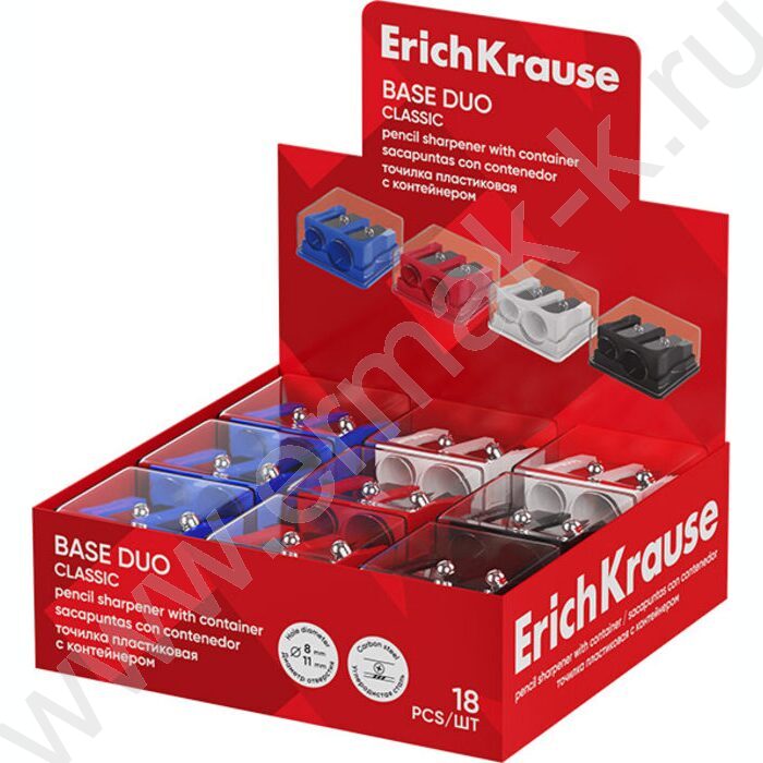Точилка 2отв. пластик Base Duo, Classic /с контейнером /ассорти | Фото 2