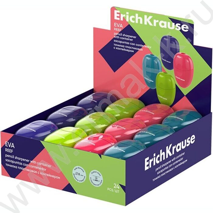 Точилка 1отв. пластик Eva, Reef /с контейнером /ассорти | Фото 2