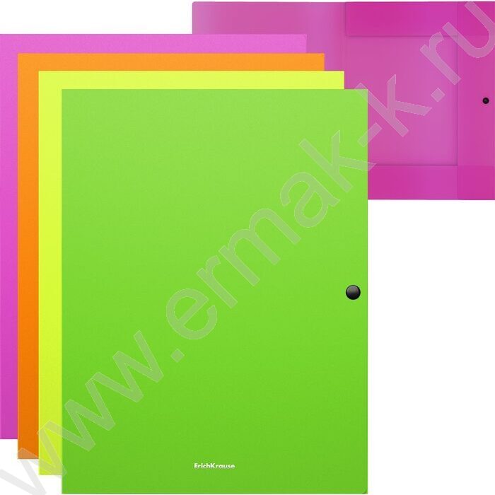 Папка-конверт на кнопке А4 Matt Neon 3 клапана 8мм ассорти | Фото 1