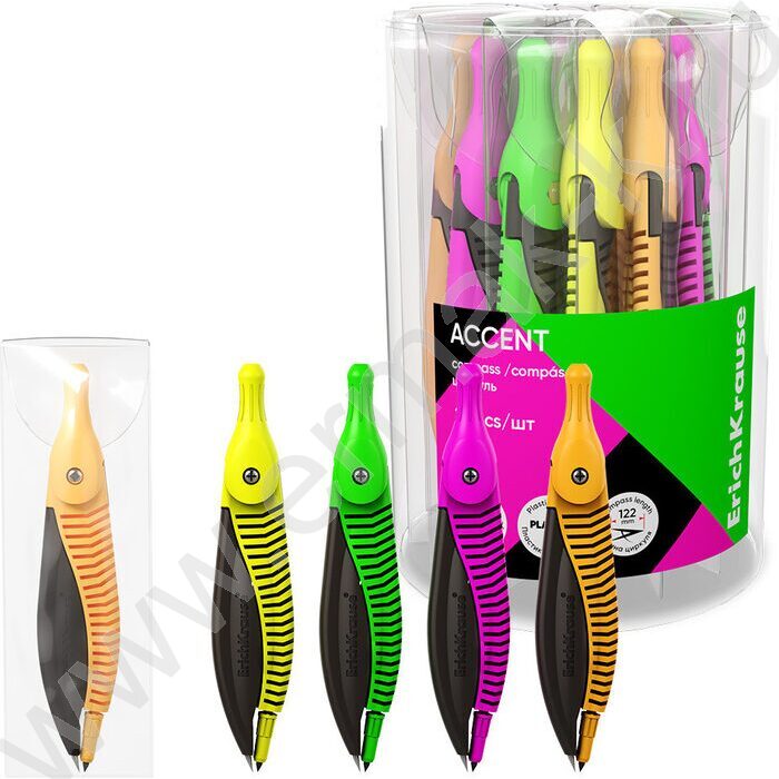 Циркуль 12,2см пластиковый Accent, ПВХ чехол /ассорти | Фото 1