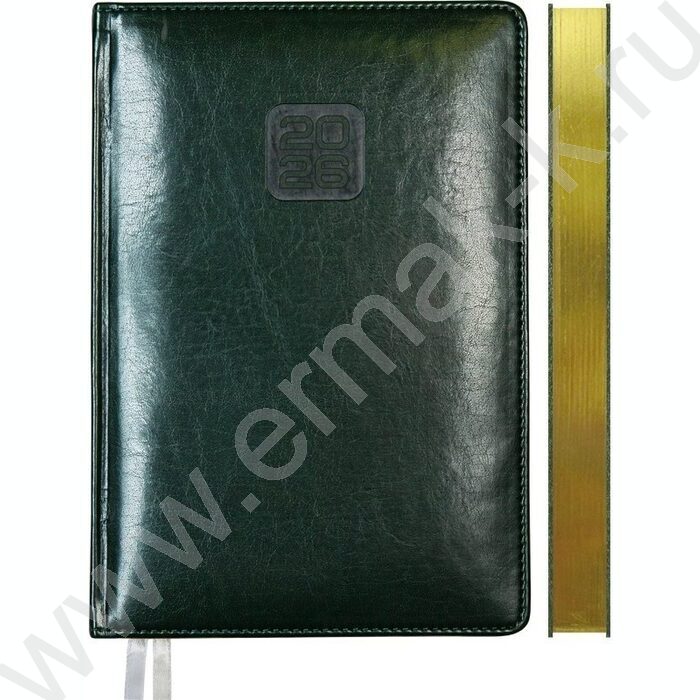 Ежедневник 2026г A5 168л "Bravo" зеленый /тв.обл. иск.кожа /золотой срез  /2 ляссе | Фото 1