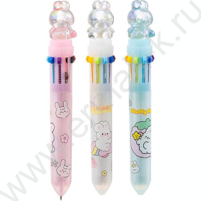 Ручка шар авт 10-ти цветная 0,7мм детская Зайчик цв. корпус с рисунком ассорти | Фото 1
