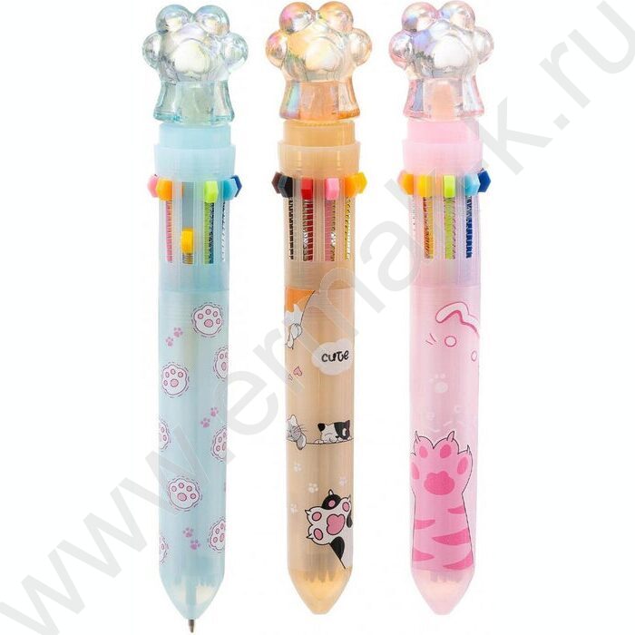 Ручка шар авт 10-ти цветная 0,7мм детская Лапки цв. корпус с рисунком ассорти | Фото 1