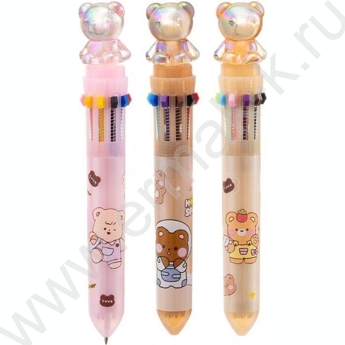 Ручка шар авт 10-ти цветная 0,7мм детская Мишка цв. корпус с рисунком ассорти | Фото 1
