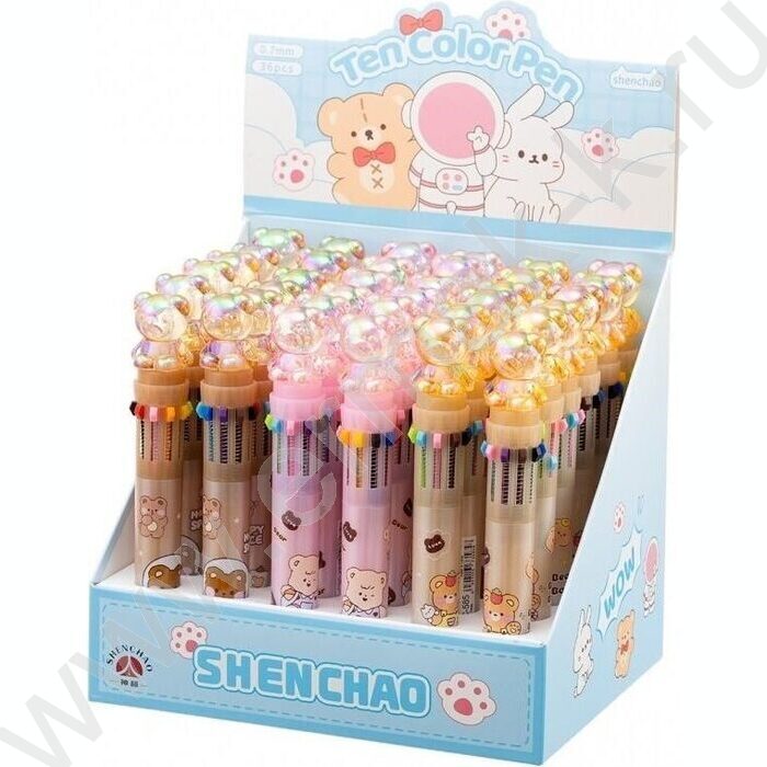 Ручка шар авт 10-ти цветная 0,7мм детская Мишка цв. корпус с рисунком ассорти | Фото 3