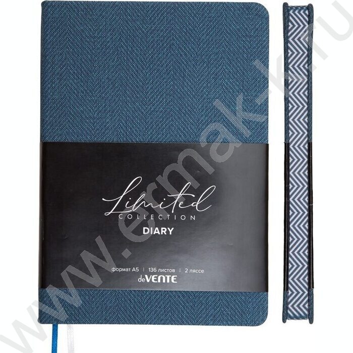 Ежедневник н/дат A5 136л "Tweed" синий /тв.обл. иск.кожа /цветной срез /2 ляссе | Фото 1