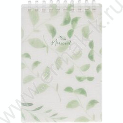 Блокнот  80л А6 спираль/пластик обл. "NATURAL LEAVES" тониров.блок,клетка | Фото 1