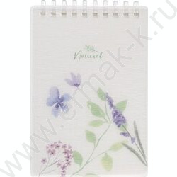 Блокнот  80л А6 спираль/пластик обл. "NATURAL BLUE FLOWERS" тониров.блок,клетка | Фото 1