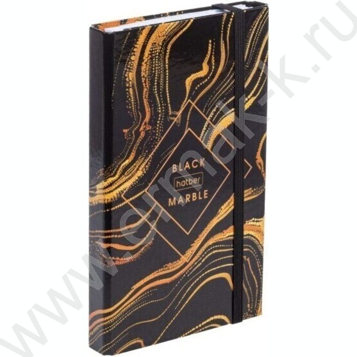 Зап. книжка  80-50л А6 спираль/тв.обл. /с клапаном на резинке "Black marble" | Фото 1