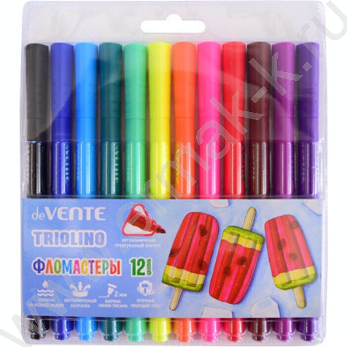 Фломастеры  12цв Triolino трехгранные, вентилируемый колпачок, пластиковый блистер | Фото 1