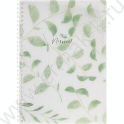 Тетрадь  80л 175*250 клетка/спираль/пл.обл./тониров.блок "NATURAL LEAVES" | Фото 1