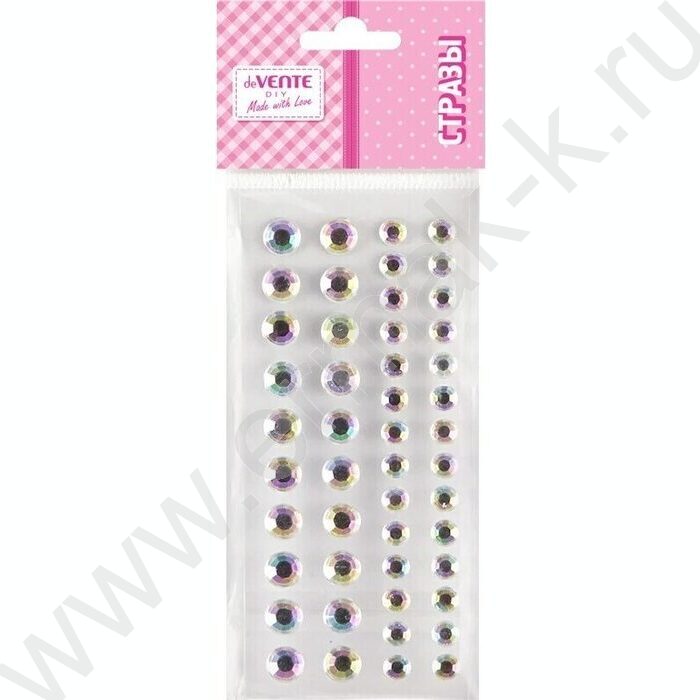 Наклейки-стразы акриловые "DIY Two Tone Rhinestones" d=6мм и 8мм, 48шт /радужные /блистер | Фото 1