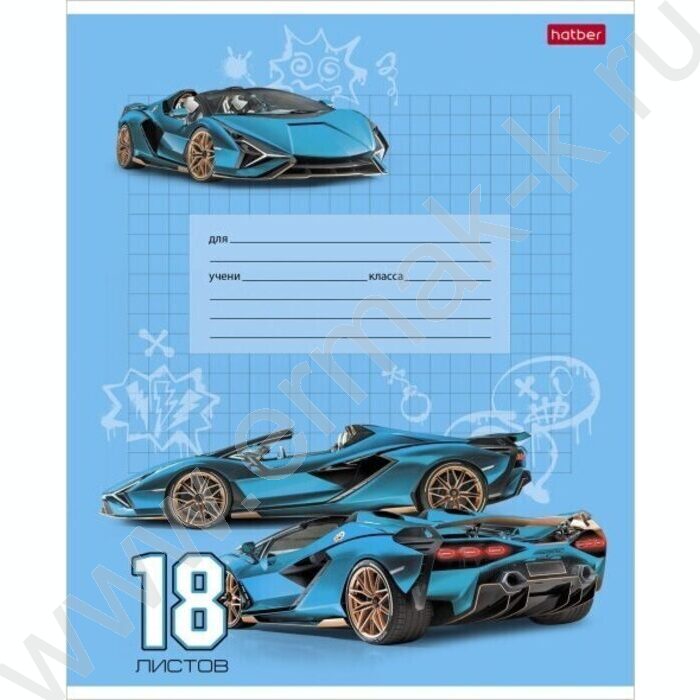 Тетрадь  18л клетка "Гоночные авто" 5видов | Фото 1