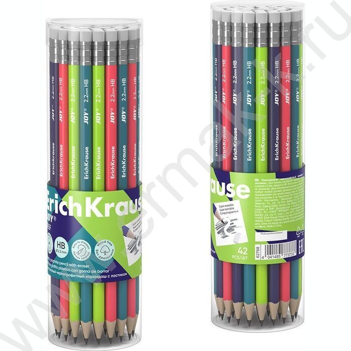 Карандаш пластиковый  с ластиком  HB JOY® Reef /цвет корпуса - ассорти | Фото 2