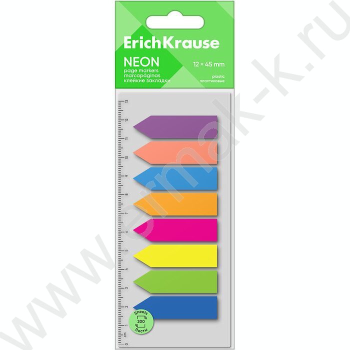 Клейкие закладки пластик 12*45мм /25л*8цв "Neon Arrows" | Фото 1