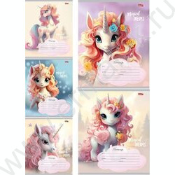 Тетрадь  12л клетка "Красивые единорожки" 5видов | Фото 1