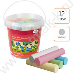 Мел цветной 12шт 6цв. круглые "Мультики" д/асфальта /пласт. ведро | Фото 3
