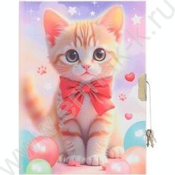 Блокнот  48л 13*17,5см "Котята" цветная тв.обл. /ассорти/,блок-клетка.+замочек+шар. ручка,подаро NEW | Фото 1