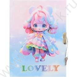 Блокнот  48л 13*17,5см "Девочка LOVELY" цветная тв.обл. /ассорти/,блок-клетка.+замочек+шар. ручк NEW | Фото 1
