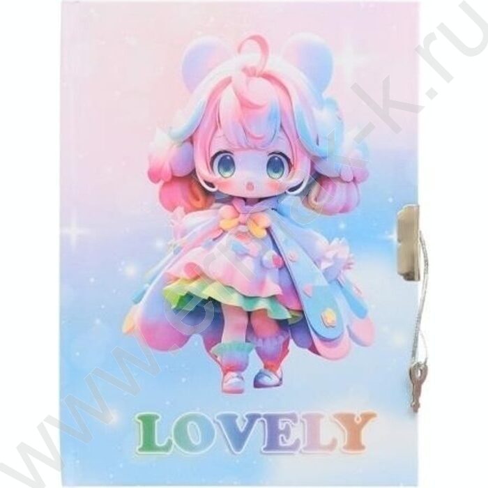 Блокнот  48л 13*17,5см "Девочка LOVELY" цветная тв.обл. /ассорти/,блок-клетка.+замочек+шар. ручк | Фото 1