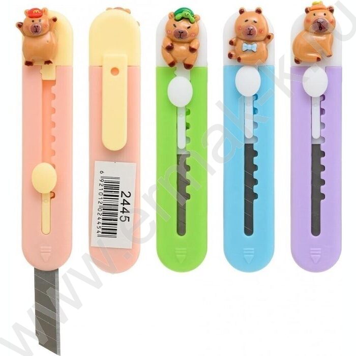 Нож канцелярский лезвие-4 см, размер 9 см Панда/цветной пластиковый держатель с фигуркой-панда | Фото 1