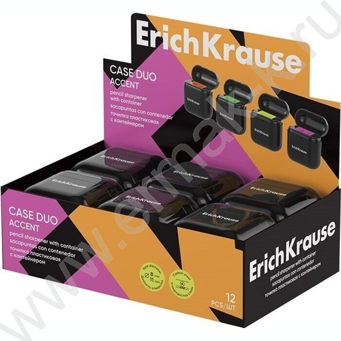 Точилка 2отв. пластик Case Duo, Accent /с контейнером /ассорти | Фото 2