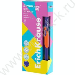 Ручка шар ErgoLine® Kids для левшей Stick&Grip Neon 0,5мм, синяя /корпус - ассорти NEW | Фото 2