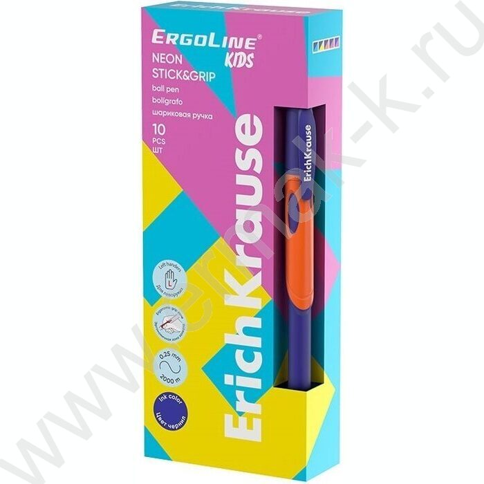 Ручка шар ErgoLine® Kids для левшей Stick&Grip Neon 0,5мм, синяя /корпус - ассорти | Фото 2