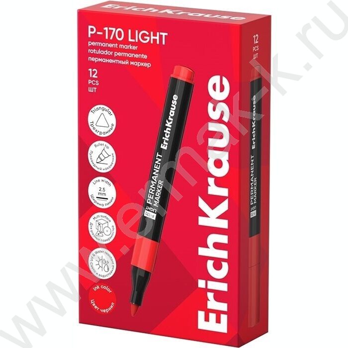 Маркер перм. /красный/ 2,5мм круг P-170 light /корпус - трехгранный | Фото 2